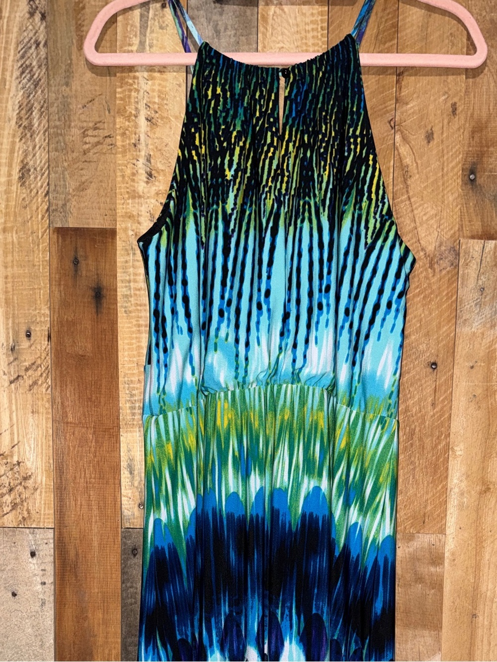 Saint Tropez West Blue-Green Halter Maxi Dress Vintage - Picture 7 of 8